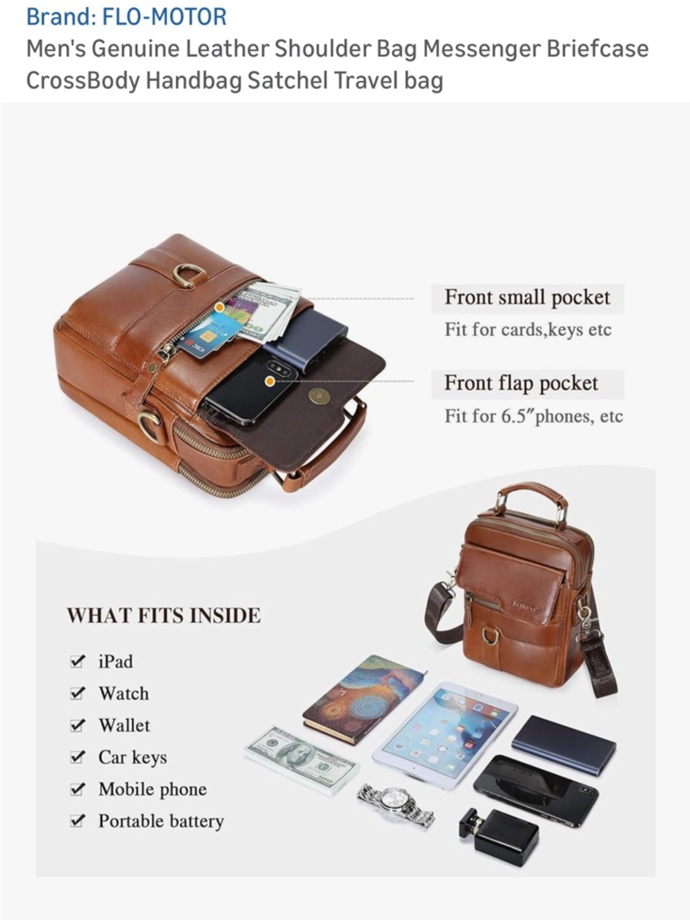 Pluncle Brown Leather Crossbody Messenger Bag bum bag sling bag - Picture 6 of 14
